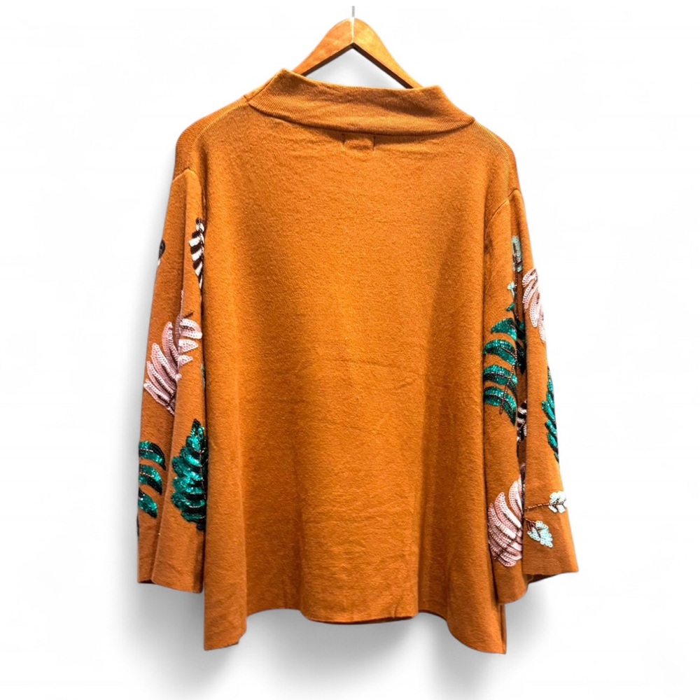 Fate | Women’s Boho Style Orange Leaf Pattern Sweater w/ Wide Sleeves | L | NWT - Picture 4 of 9